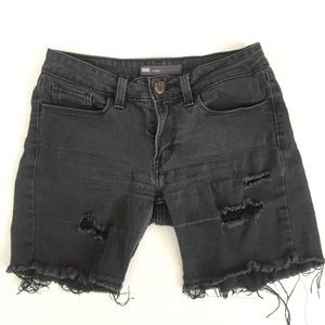 Black distressed shorts